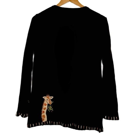 Vintage Cardigan Black Giraffe Sweater Beaded button down Giraffe knit patchwork - Picture 3 of 7